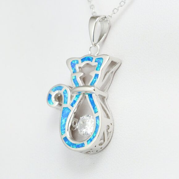 925 Sterling Silver FIRE OPAL Necklace Gemstone Necklace Opal Cat Pendant - Picture 6 of 10